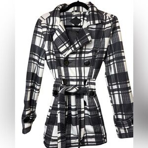 Sophisticated Plaid Black and White Women's Belted Coat by Jou Jou
